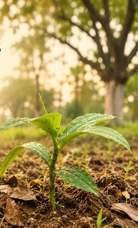 A young haldi plant coming up in the soil